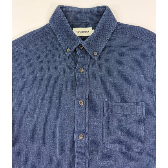 Taylor Stitch Mens Jack Shirt Sz Small 38 Dark Indigo Organic Cotton Waffle Knit - Picture 2 of 10